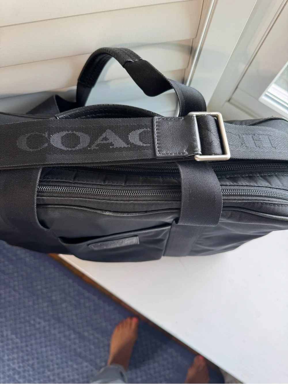Coach Black Nylon Laptop Briefcase with Top Handles and Shoulder Strap